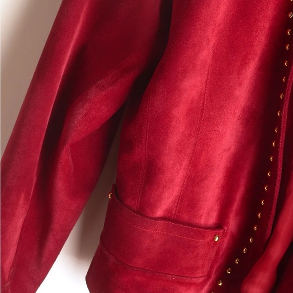 Vintage Yves Saint Laurent Rive Gauche Red Suede Jacket S M - Picture 5 of 6